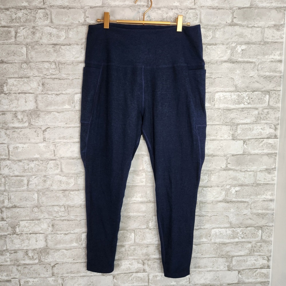 Beyond Yoga Leggings Navy Blue Heathered High Waisted Pockets Yoga Pants 1X